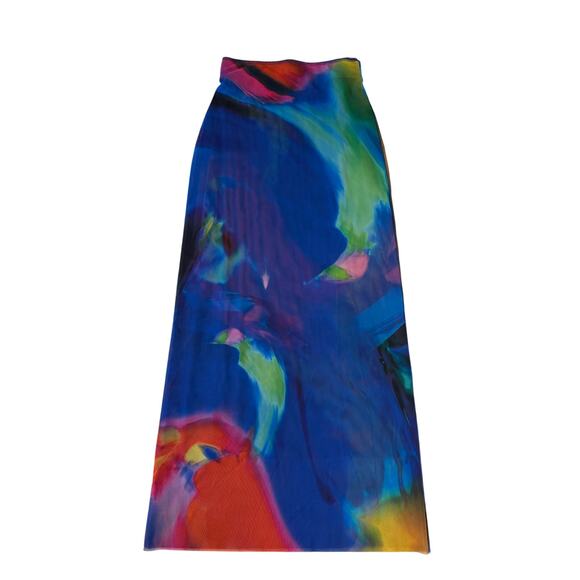 Zara Dresses & Skirts - Zara Printed Rainbow Tulle Midi Skirt Womens Small Artsy Mesh Festival Blue